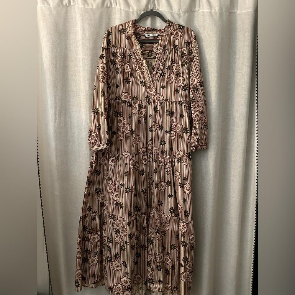 Zara midi dress, maroon/cream